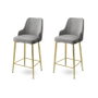 Hanah Home Juego de 2 Taburetes de Bar Gris y Dorado